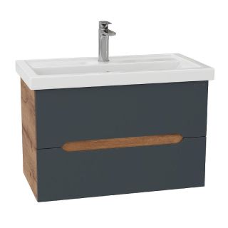 Тумба под раковину подвесная Onika Айленд 108064 80 см графит/дуб крафт золотой